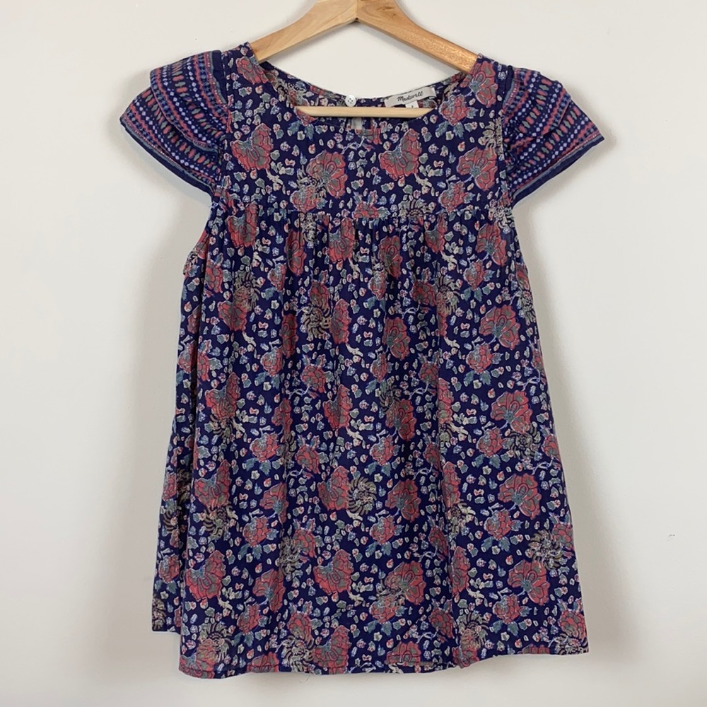 Madewell Ruffed Shoulder Floral blouse